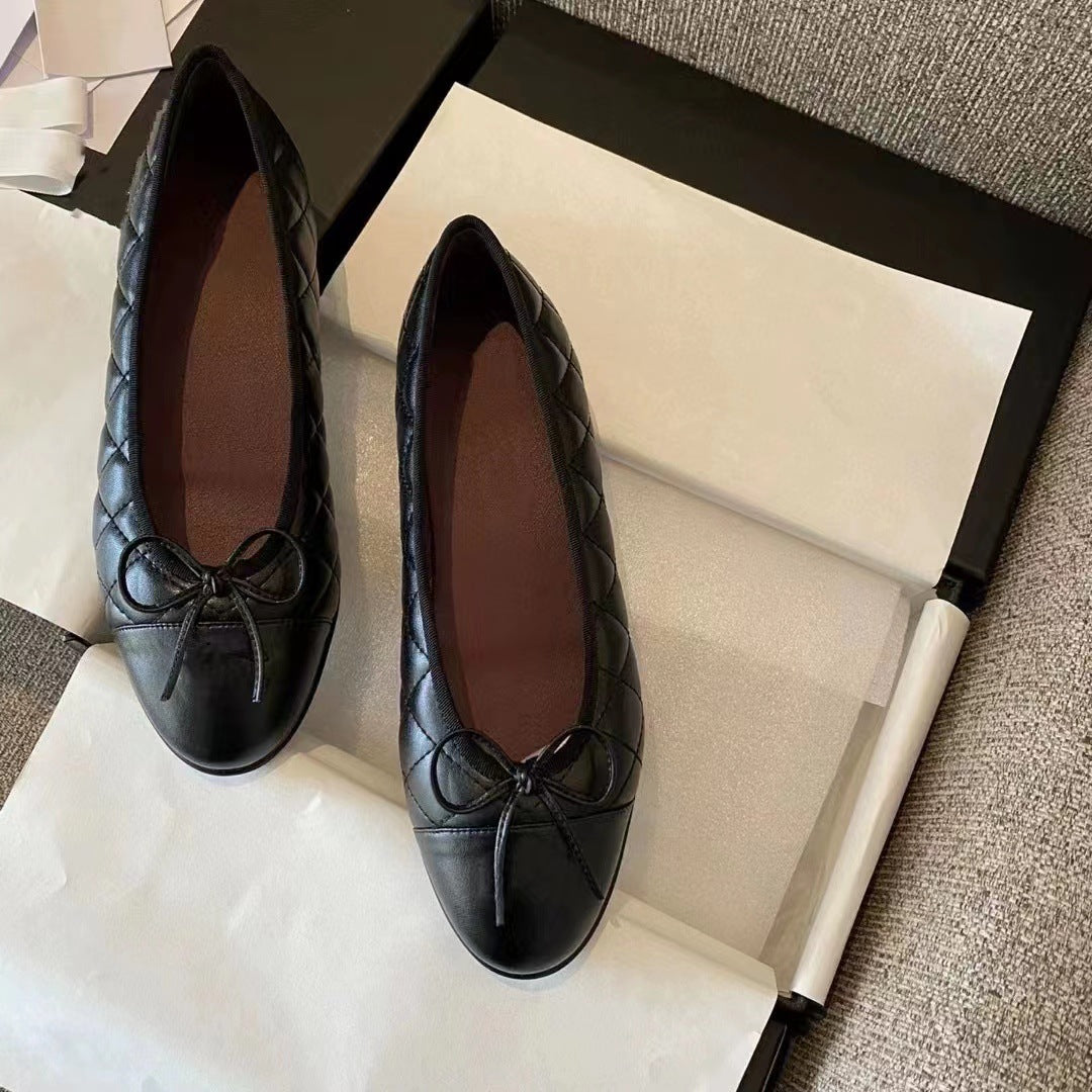Women's Classic Style Flat Pumps Bow Ballet Color Matching Slippers