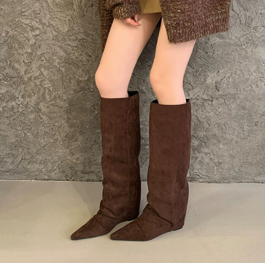 Minority Design Pointed Toe Height Increasing Insole Straight Female Slimming Boots