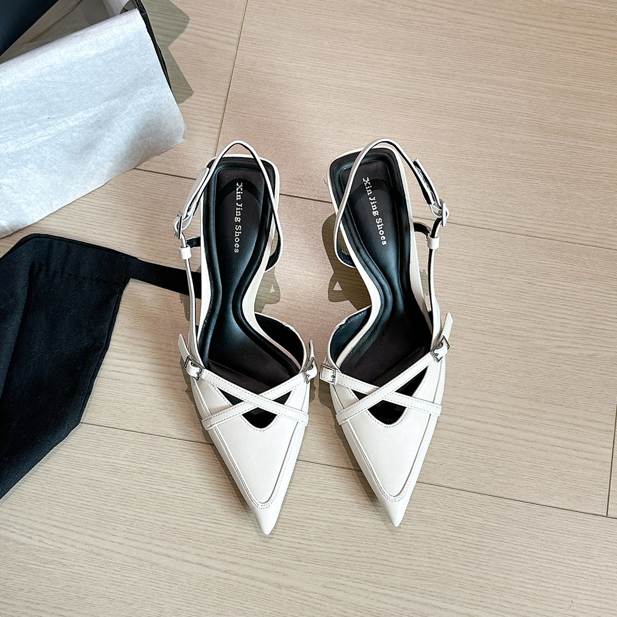 French Cross Strap Pointed Toe Pumps Temperament Wild Stiletto Women's Fashion Shoes