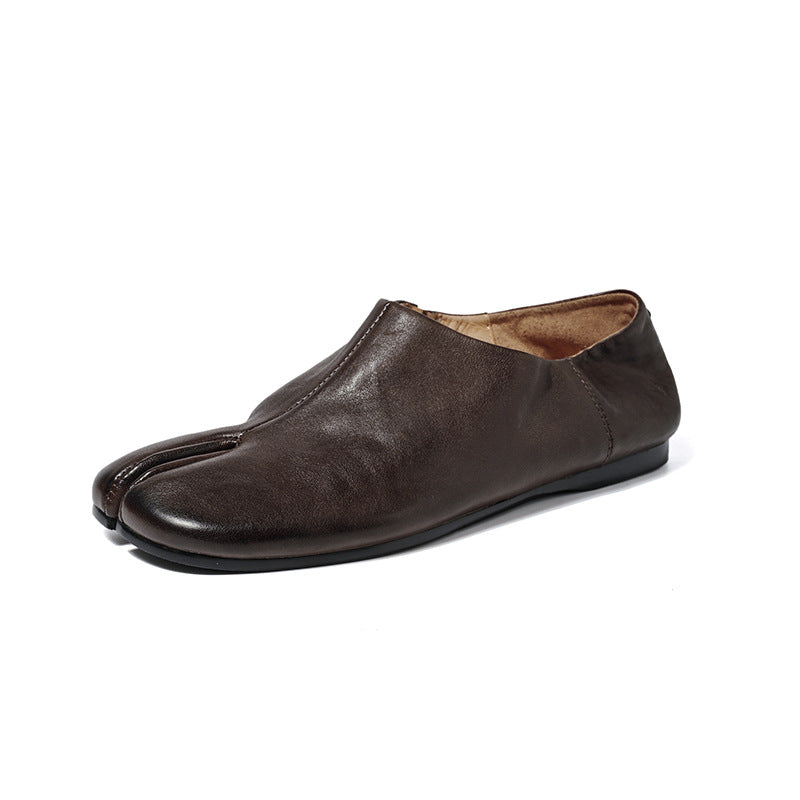 Women's Washed Horse Flat Genuine Inside Outside Comfortable Tabi Women's Fashion Shoes