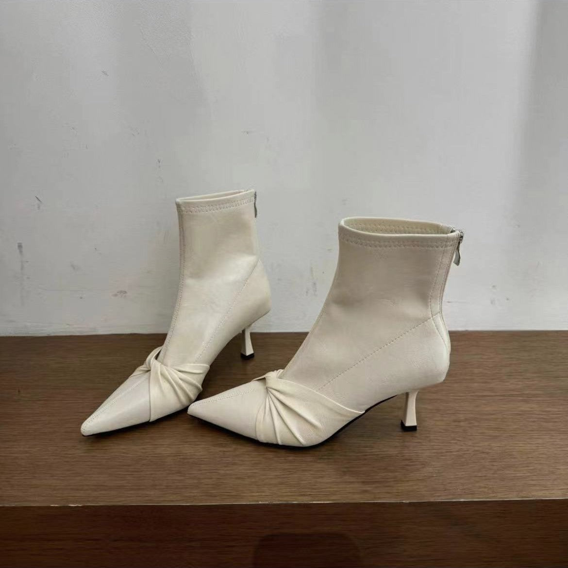 Women's Stiletto Thin Bootie High Slimming Back Zipper Outer Wear Women's Leather Boots