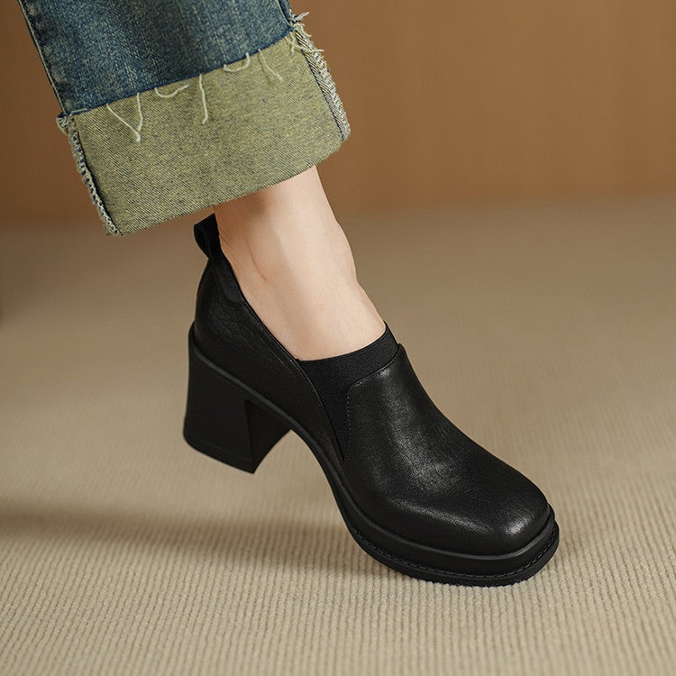 Women's High Pumps Spring Retro Chunky Increased Square Toe Women's Fashion Shoes