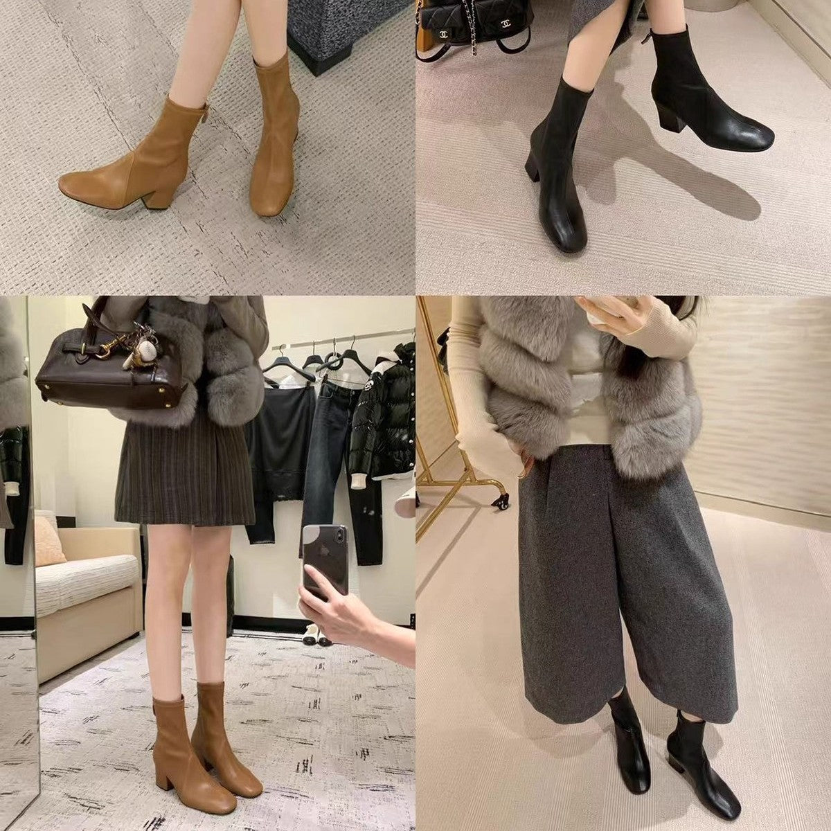 Grape Mom Chunky Zhang Gold Buckle Half Zipper Heels