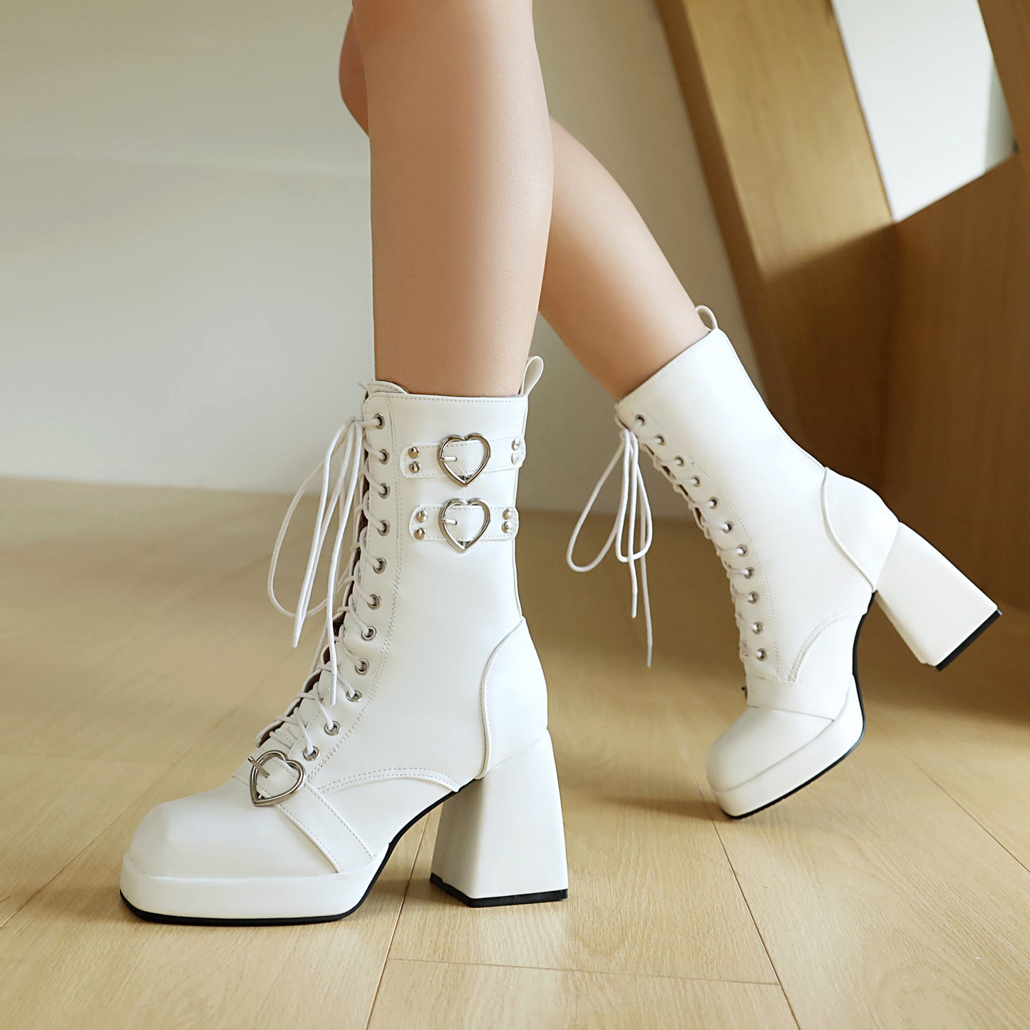 Women's High Platform Ankle Square Toe Front Heels