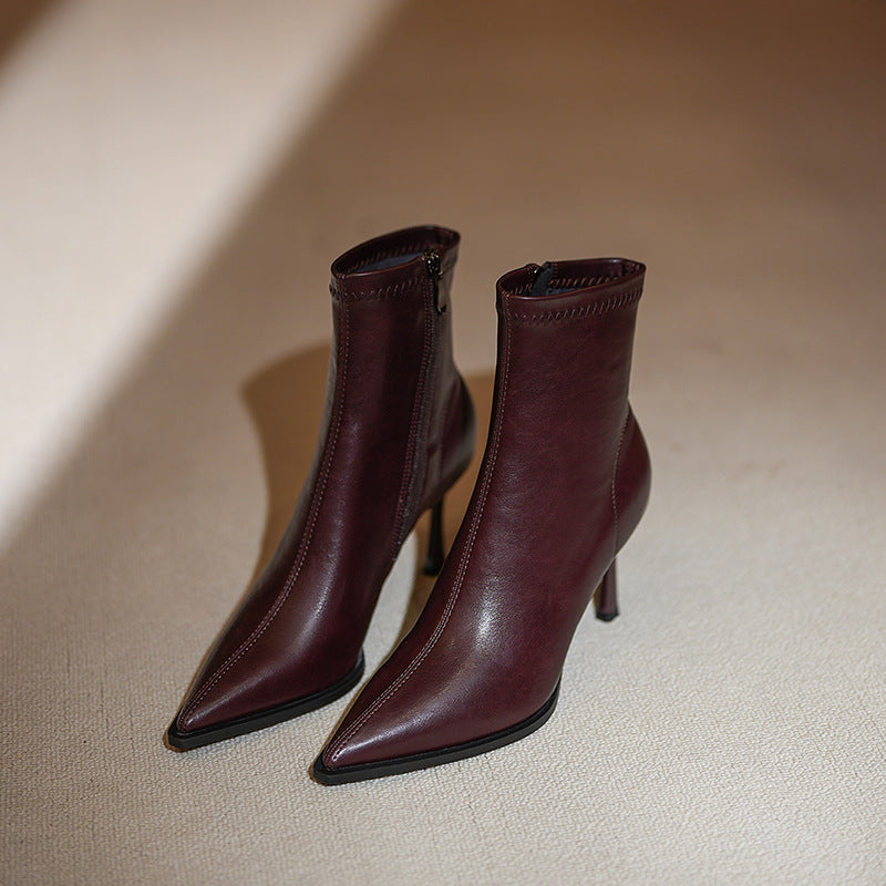 Women's Red Ankle For Stretch Thin Pointed Toe Heels