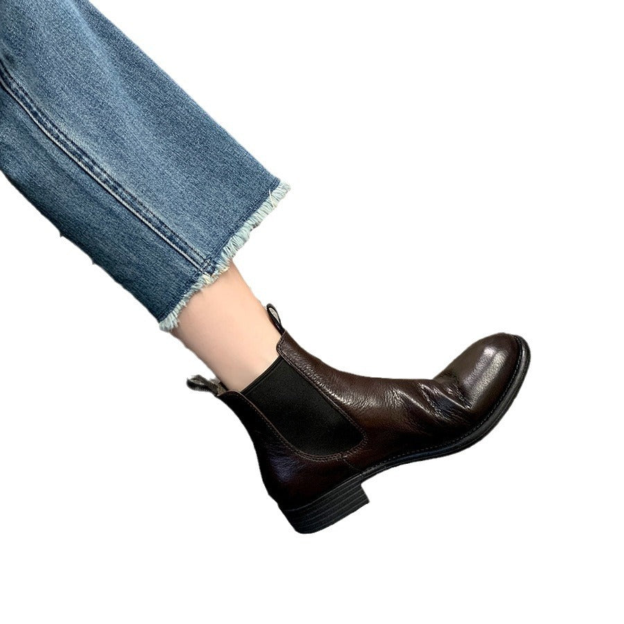 Women's Grape Mom Italian Style Vintage Crumpled Fashionable Low-cut Boots