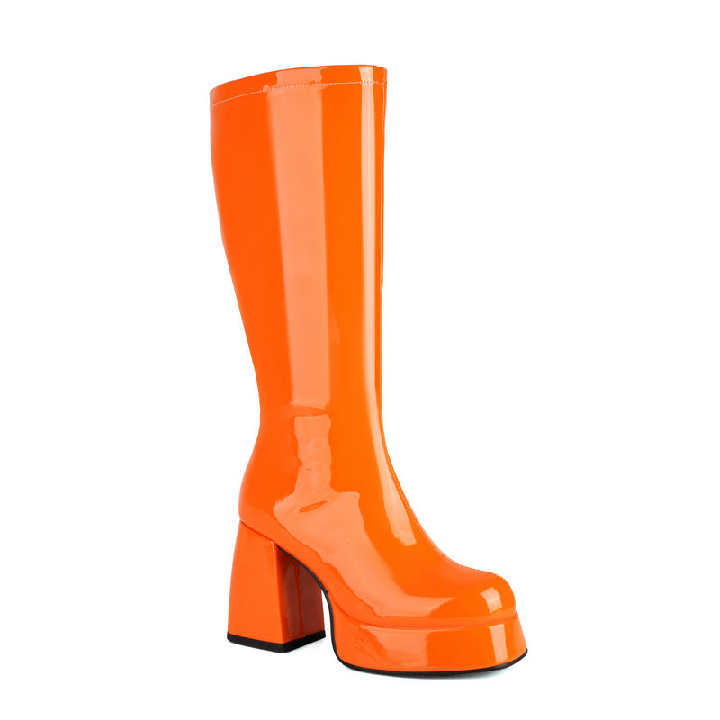 Women's Toe Platform Thick Super High Side Zipper Leg Knight Top Boots