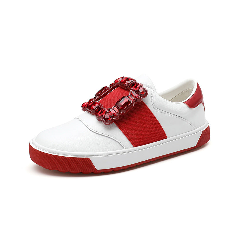 Women's Rhinestone Square Buckle Soft Flat Cloud Casual Shoes