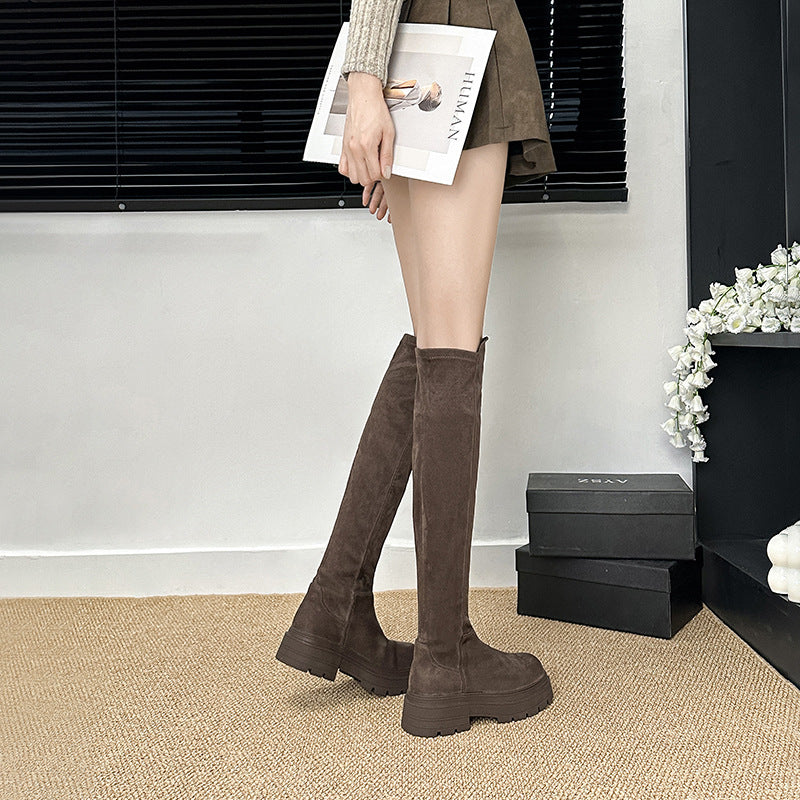Long Female Height Increasing Suede Over Boots