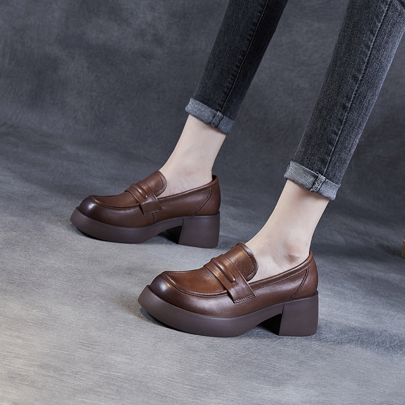 Women's Layer Cowhide Platform Big Toe British Autumn Loafers