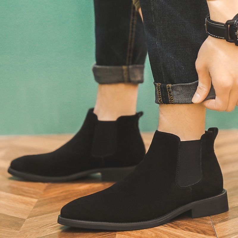 Men's Chelsea Suede British Fur Short Soft Men's Business Leather Shoes