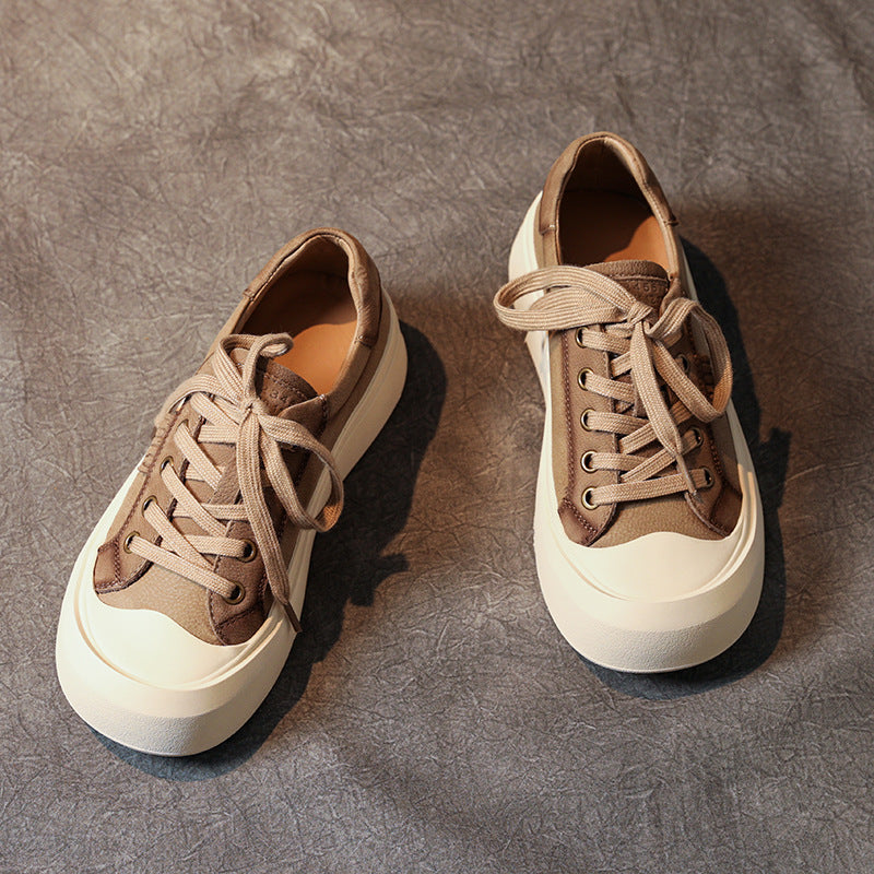 Women's Layer Cowhide Authentic Toe Box Retro Casual Shoes