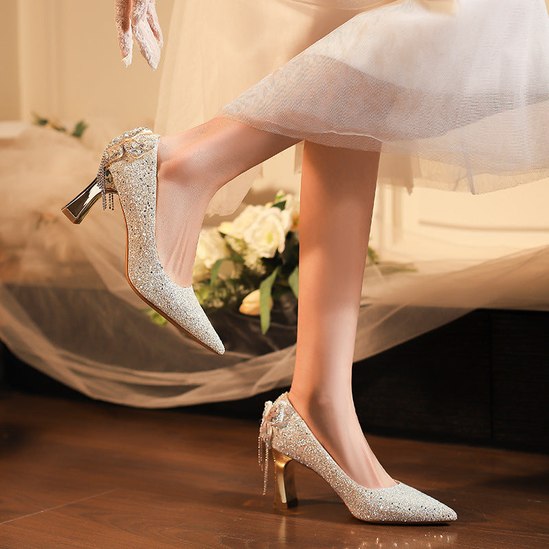 Wedding Dress Bride Champagne Bridesmaid Rhinestone Women's Fashion Shoes