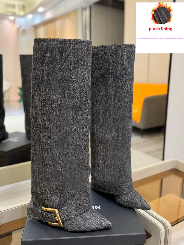 Decoration Large Tube Circumference Pants Size Women's Leather Boots