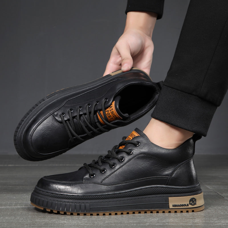 Men's Bottom British Style Hidden Elevator Board Leather Shoes