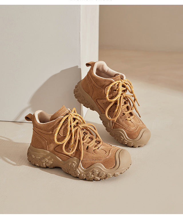 Women's Cute Outdoor Platform Martin Breathable Desert Comfortable Women's Leather Boots