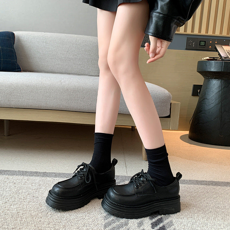 Women's Fat Platform British Style Retro Lace Up Preppy Large Loafers