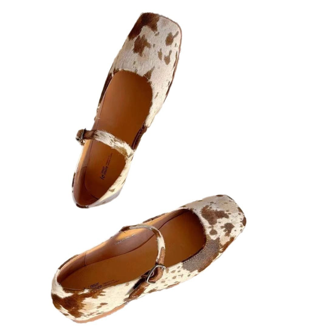 Women's Jane Polka Dot Horsehair Flat Buckle Low-cut Women's Fashion Shoes