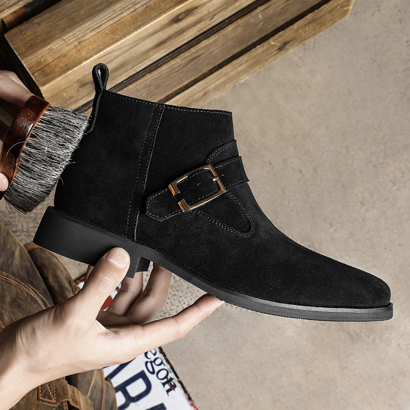 Men's Matte Suede Cowhide Martin Genuine High Top Ankle British Boots