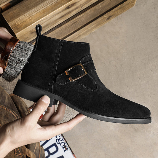 Men's Matte Suede Cowhide Martin Genuine High Top Ankle British Boots