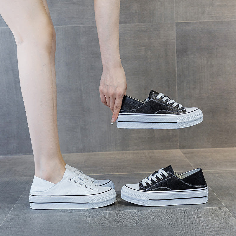 Women's Two-way White Genuine Thick Sole Increased Women's Casual Shoes