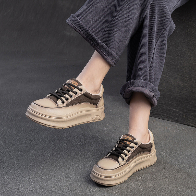 Women's Layer Cowhide Polished White Style Comfortable Women's Casual Shoes
