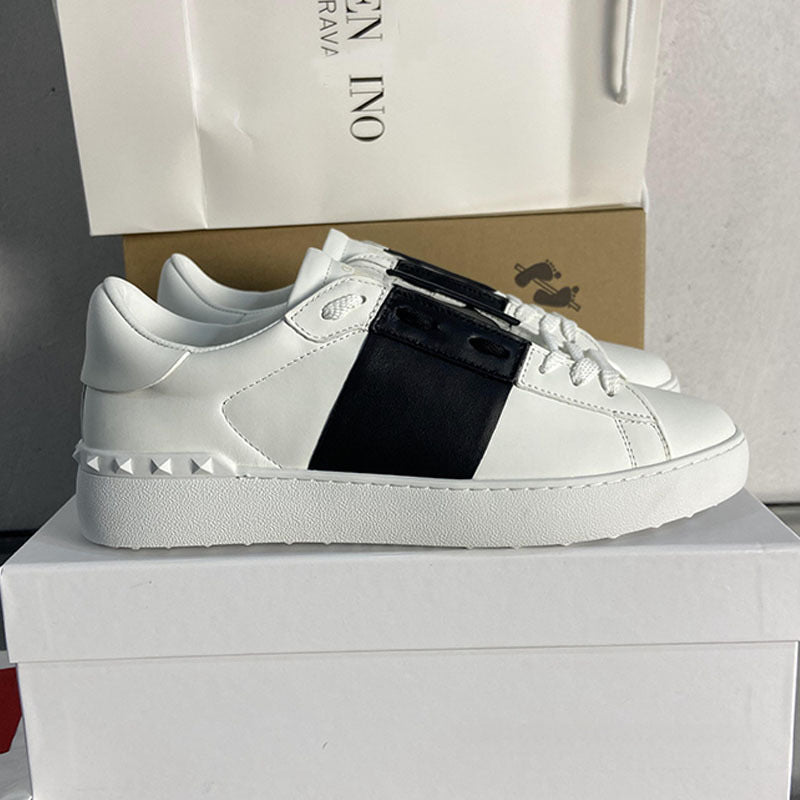 Women's & Men's Rivet White Top Layer Cowhide Platform Sneakers