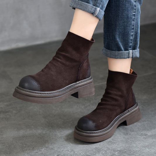 Women's Fashion Platform Worker Genuine Short Retro Boots