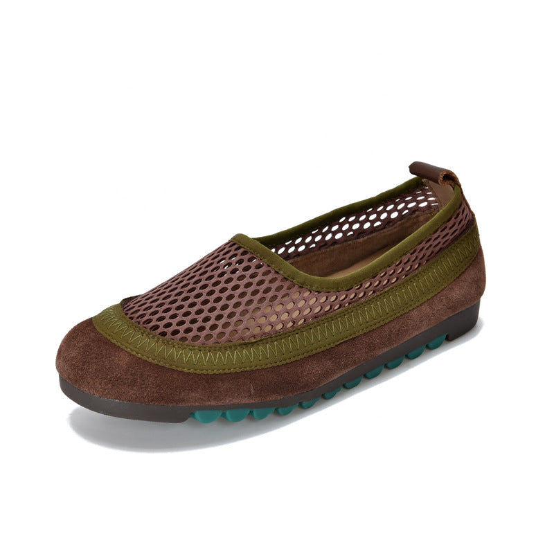 Women's Breathable Mesh Surface Summer Round Toe Soft Bottom Flat Sandals