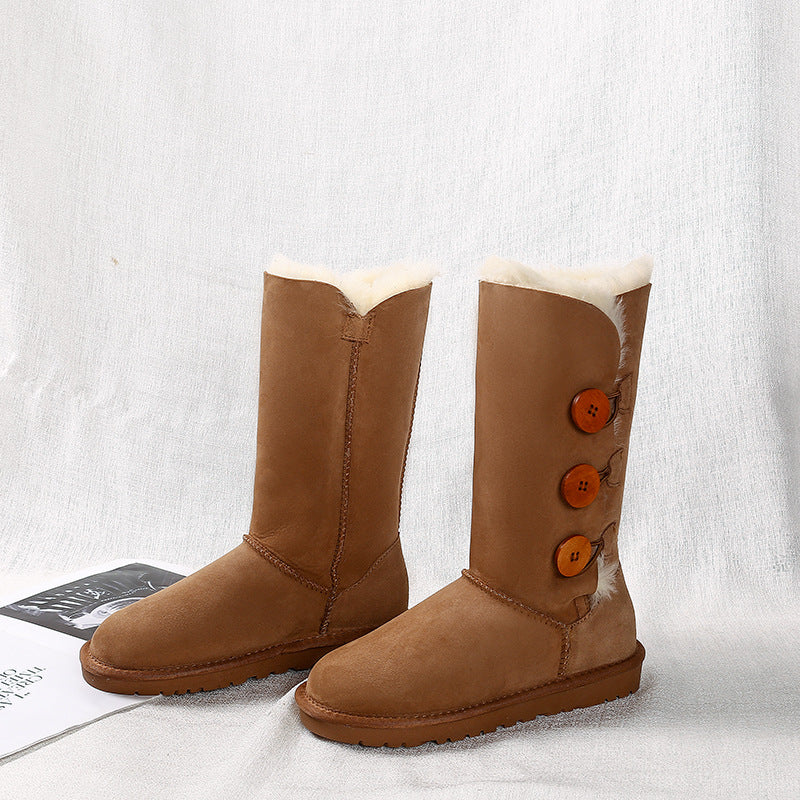 Women's Classic Fur Warm Thickened Wool Button Snow Boots