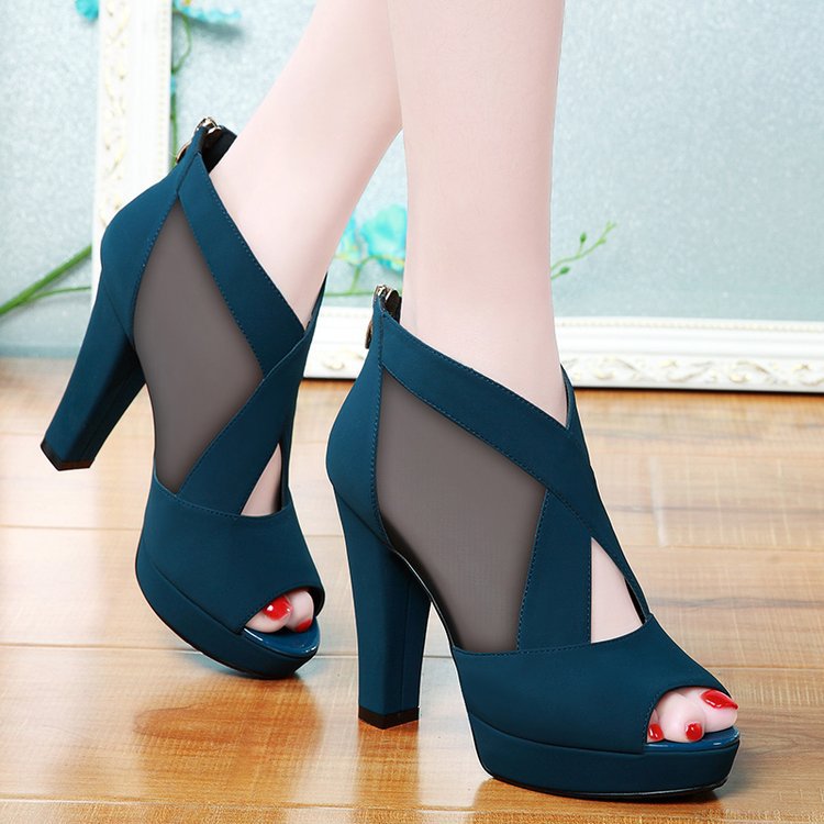 Women's Summer Mesh Breathable High Chunky Peep Flat Sandals