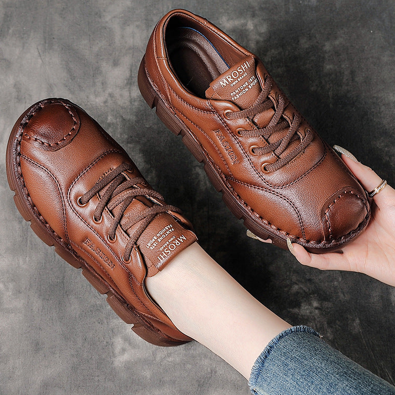 Women's Full Cowhide Wedge Platform Mid Mom Women's Casual Shoes
