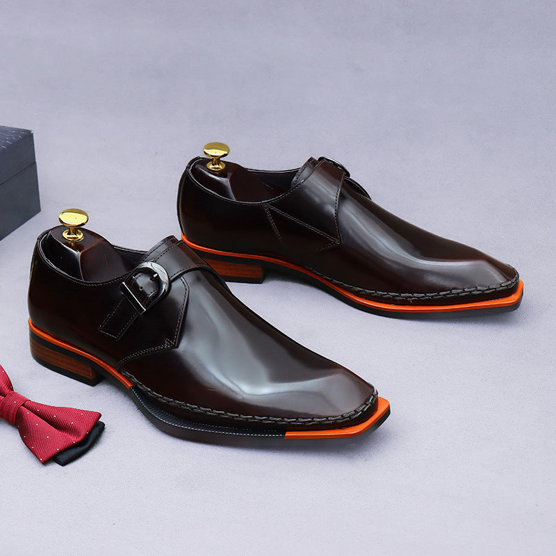 Men's Cowhide Buckle Paint British Glossy Personalized Leather Shoes