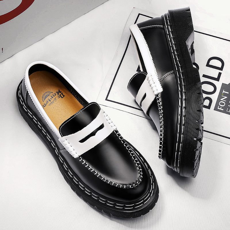 Men's Beads Cowhide Platform Slip-on Lazy Pumps Men's Casual Leather Shoes