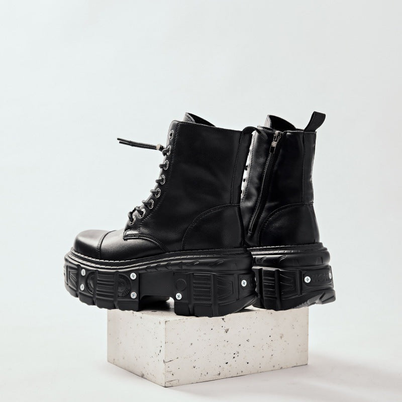 Women's Motorcycle Heavy Metal Platform Martin Spring Punk Leather Shoes