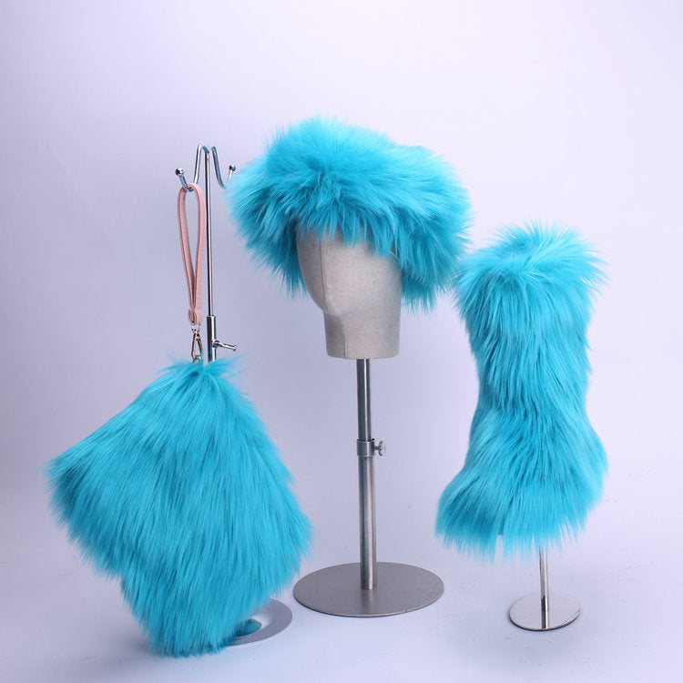 Women's Fur Hip Hop Handbag Hair Band Snow Boots