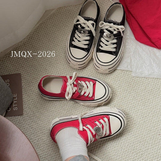 Women's Black Spring Thin Thick Bottom Increased Korean Style Women's Board Shoes
