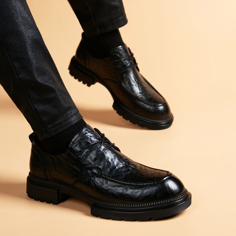 Men's Trendy British Style Genuine Breathable Korean Height Increasing Insole Men's Business Leather Shoes