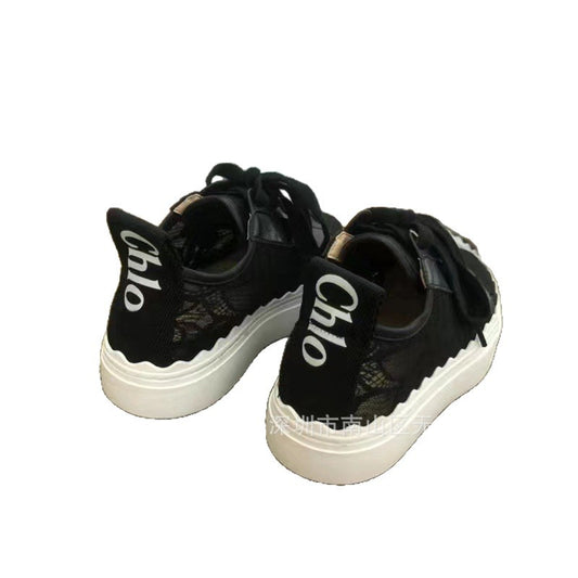 Fashion Mesh Breathable Thin Lace Round Women's Board Shoes