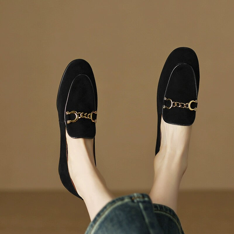 Women's British Retro Style Frosted Fleece-lined Flat Loafers
