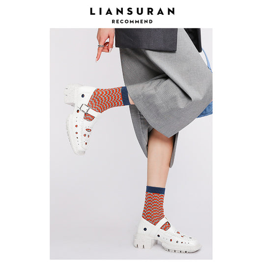 Women's Hole Square Toe Platform Belt Buckle Sandals