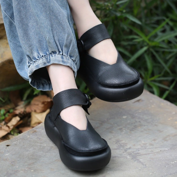 First Layer Cowhide Bread Bottom Mary Jane V Cut Women's Leather Boots