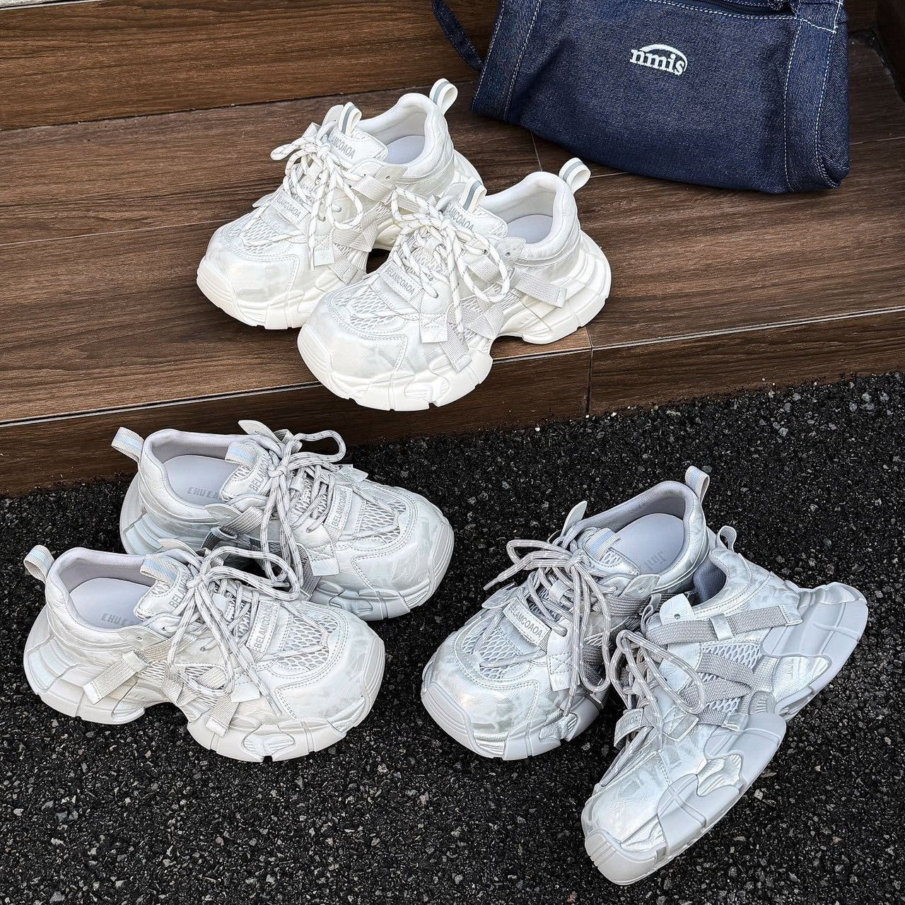 Women's Spring Platform Patchwork Structure Dad Lace Up Sneakers