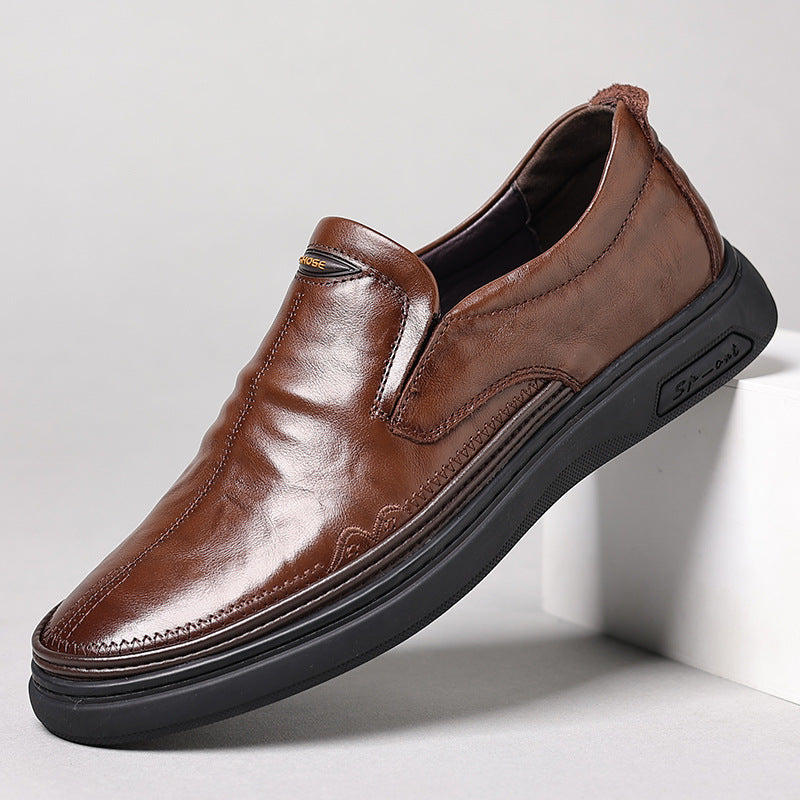 Men's Yuan Piece Top Layer Cowhide Breathable Leather Shoes