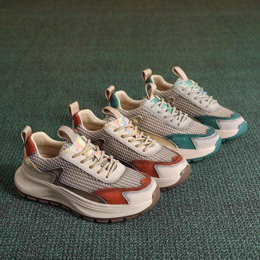 Women's Authentic Color Matching Mesh Surface Breathable Platform Casual Shoes