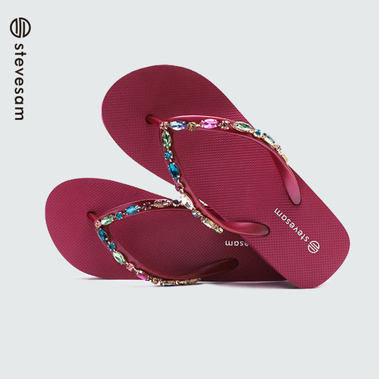 Women's Rhinestone Summer Tide Thick Bottom Beach Slippers