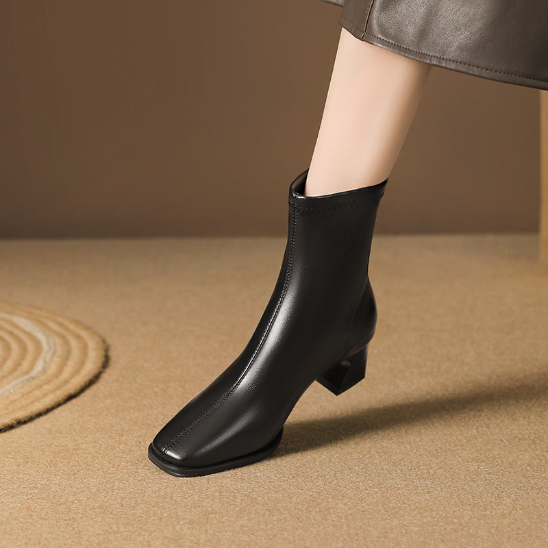 Women's French Style Chunky Short Commuter Back Zipper Boots