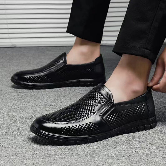 Men's Apple Dad First Layer Cowhide Hole Leather Shoes