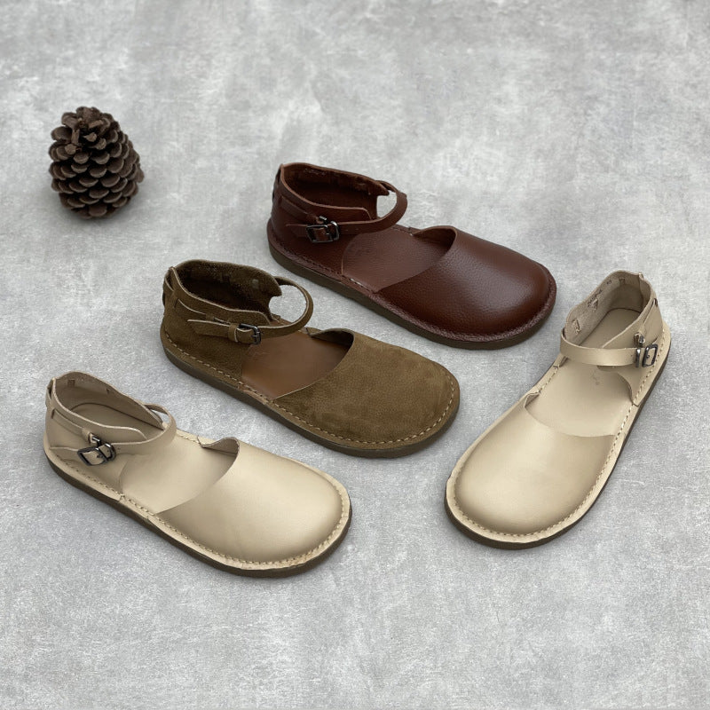 Women's Handmade Genuine Summer Soft Bottom Comfortable Toe Box Flat Sandals