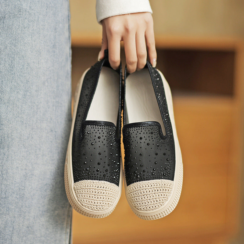 Women's Summer Platform Rhinestone Fisherman Flat Mesh Classic Sandals